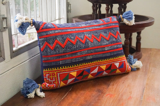 12x20 Vintage Hemp Fabric Hmong Cushion Cover with Tassels