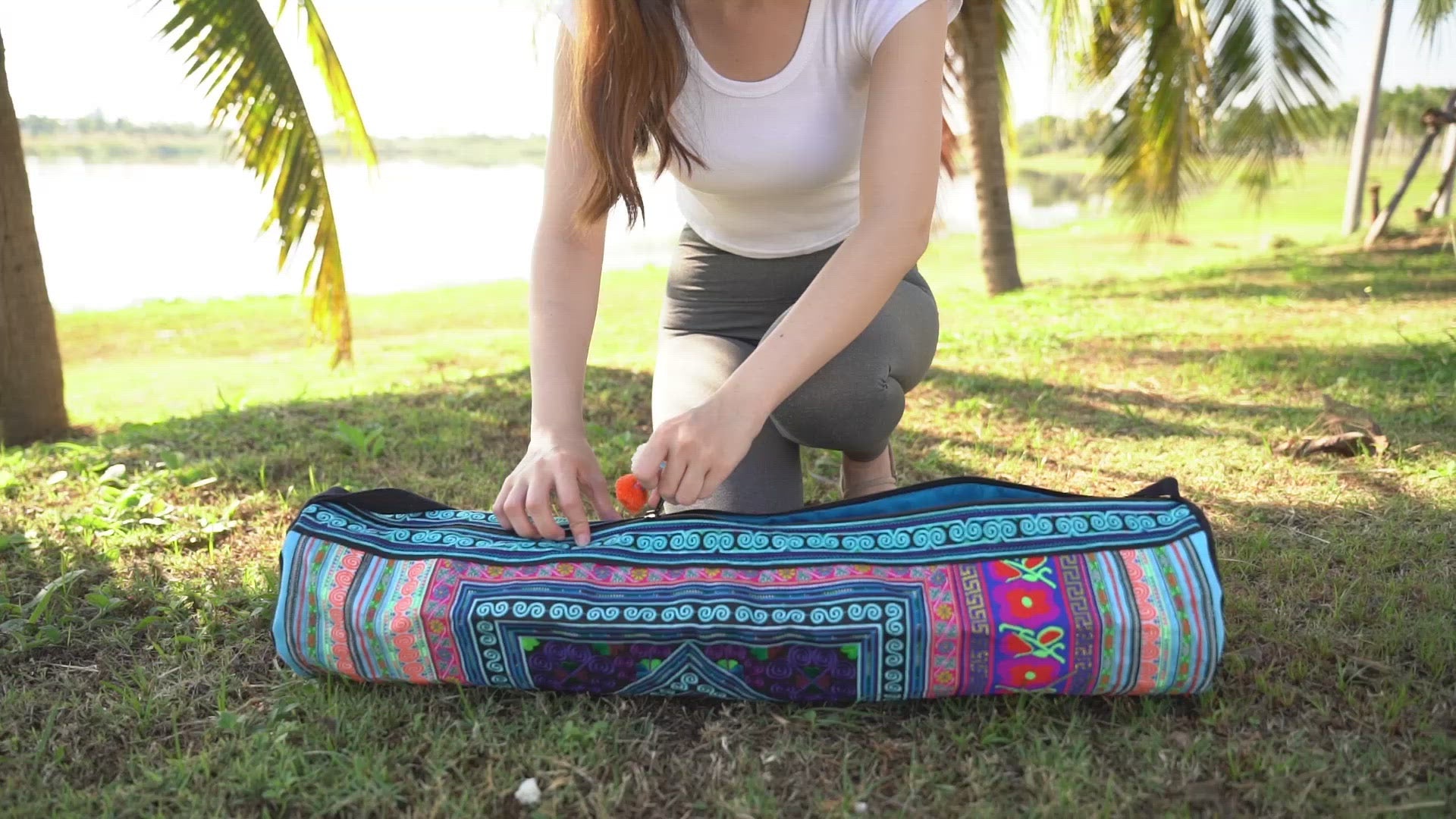Colourful Yoga Mat Bag Handmade with Hmong Fabrics